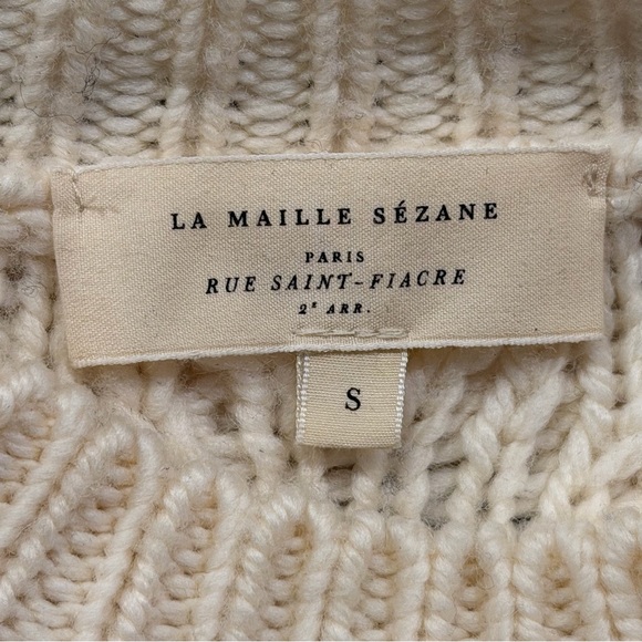 Sezane Small Cream James Jumper Merino Wool Cable Knit Button Designer Parisian - Picture 3 of 5